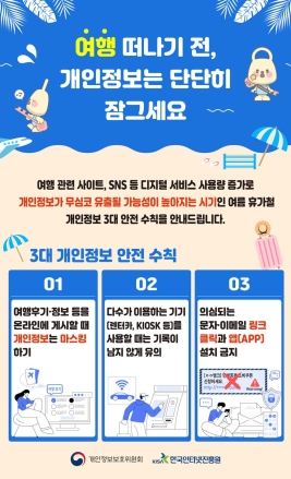 여름 휴가철 맞아 ‘개인정보 3대 안전 수칙’ 안내